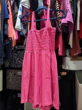 Zenana Outfitters Pink Striped Smocked Jumpsuit
